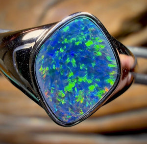 14k White Gold - Queensland Boulder UNISEX Opal Doublet Ring