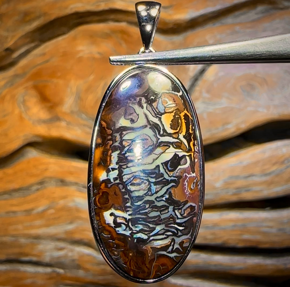 Daddy Storm Sterling Silver - UNISEX Large Solid Tribal Boulder Opal Pendant