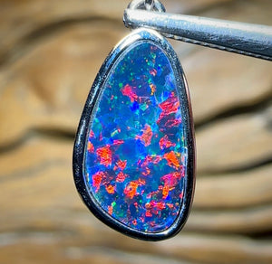 14k White Gold - Queensland Boulder Doublet Opal Pendant Best Deep Red - Opal Whisperers