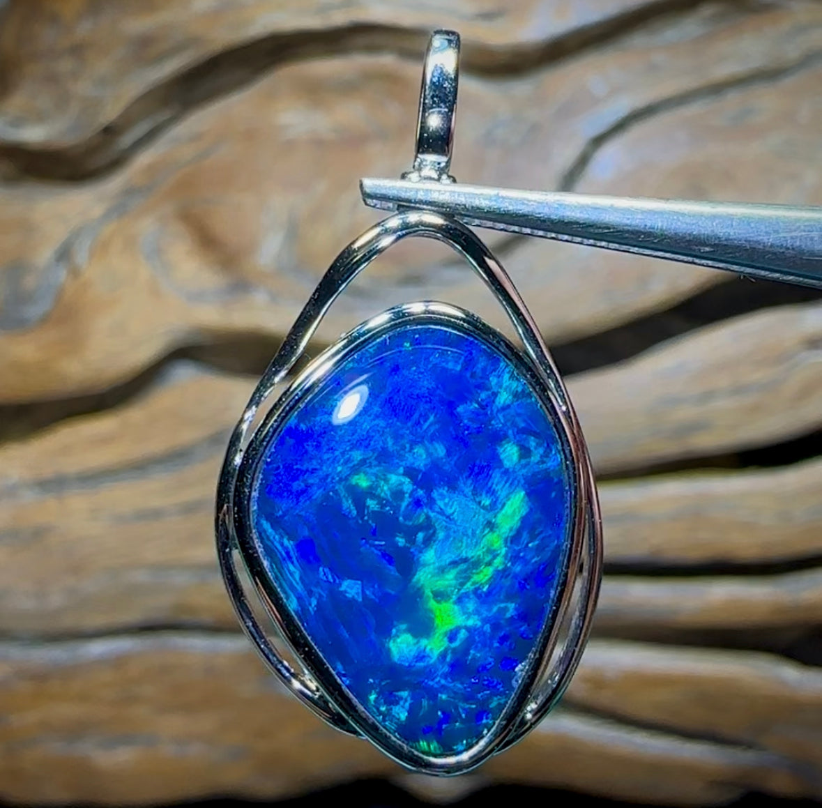 14k White Gold - TOP Australian Boulder Opal Doublet Pendant Large Size - Opal Whisperers