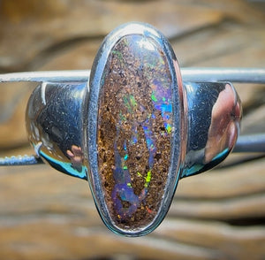 Silver Solid Queensland Boulder Australian Opal Ring - Opal Whisperers