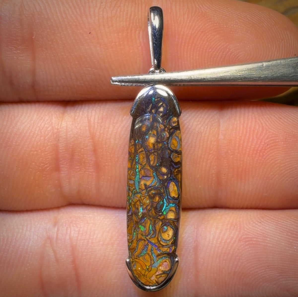 Sterling Silver - Solid Tribal Boulder Opal Pendant UNISEX