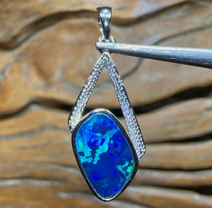 14k White Gold - Queensland Boulder Opal Doublet Pendant - Opal Whisperers