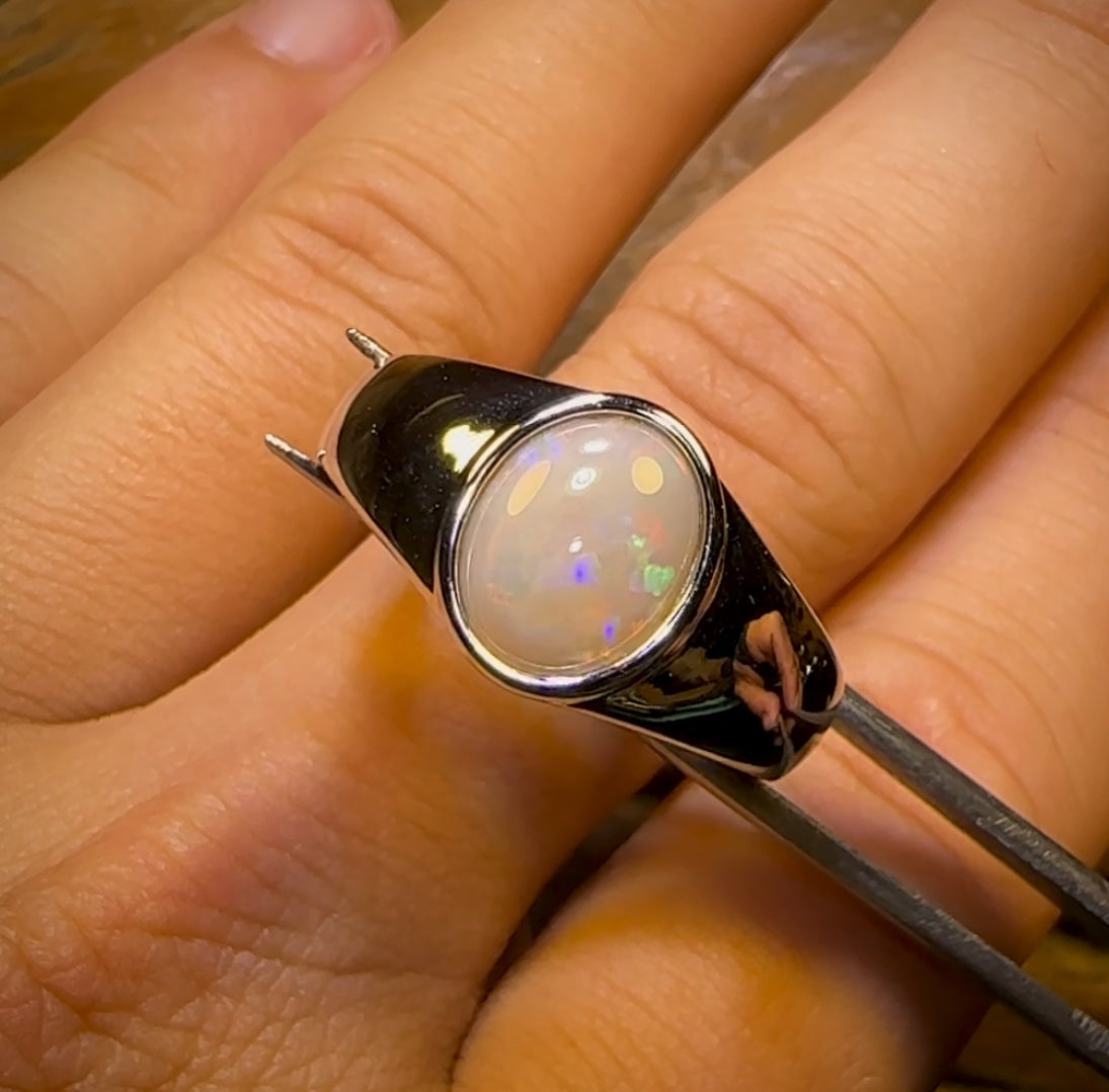 Sterling Silver - UNISEX South Australian White Opal Ring