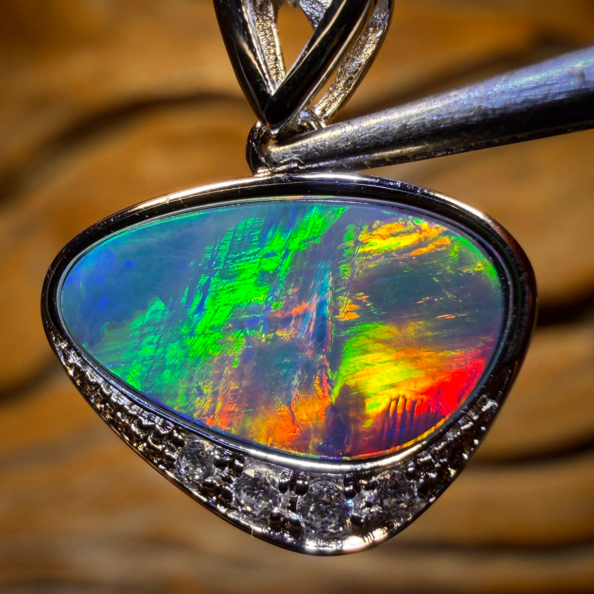 Broad Red Rainbow Flash Sterling Silver - Queensland Boulder Opal Doublet Pendant