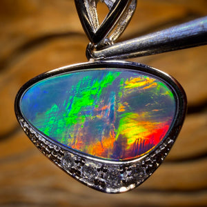 Broad Red Rainbow Flash Sterling Silver - Queensland Boulder Opal Doublet Pendant
