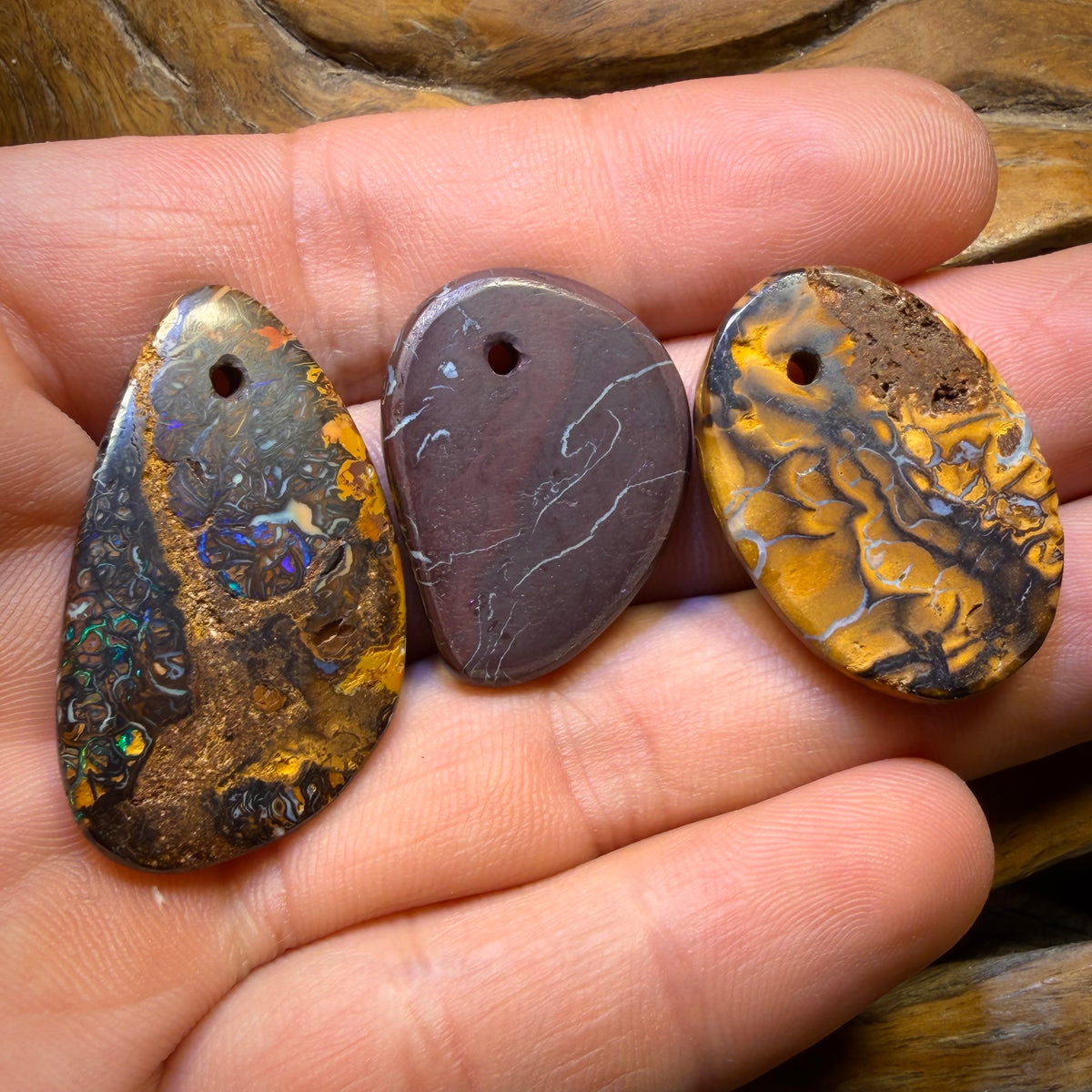 93.2cts - 3x Drilled Tribal Queensland Boulder Opals. BARGAIN Wholesale Parcel