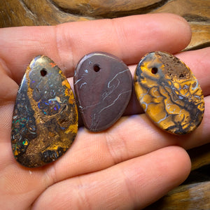 93.2cts - 3x Drilled Tribal Queensland Boulder Opals. BARGAIN Wholesale Parcel