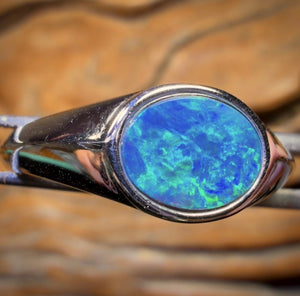 Bague unisexe en argent sterling et opale boulder du Queensland