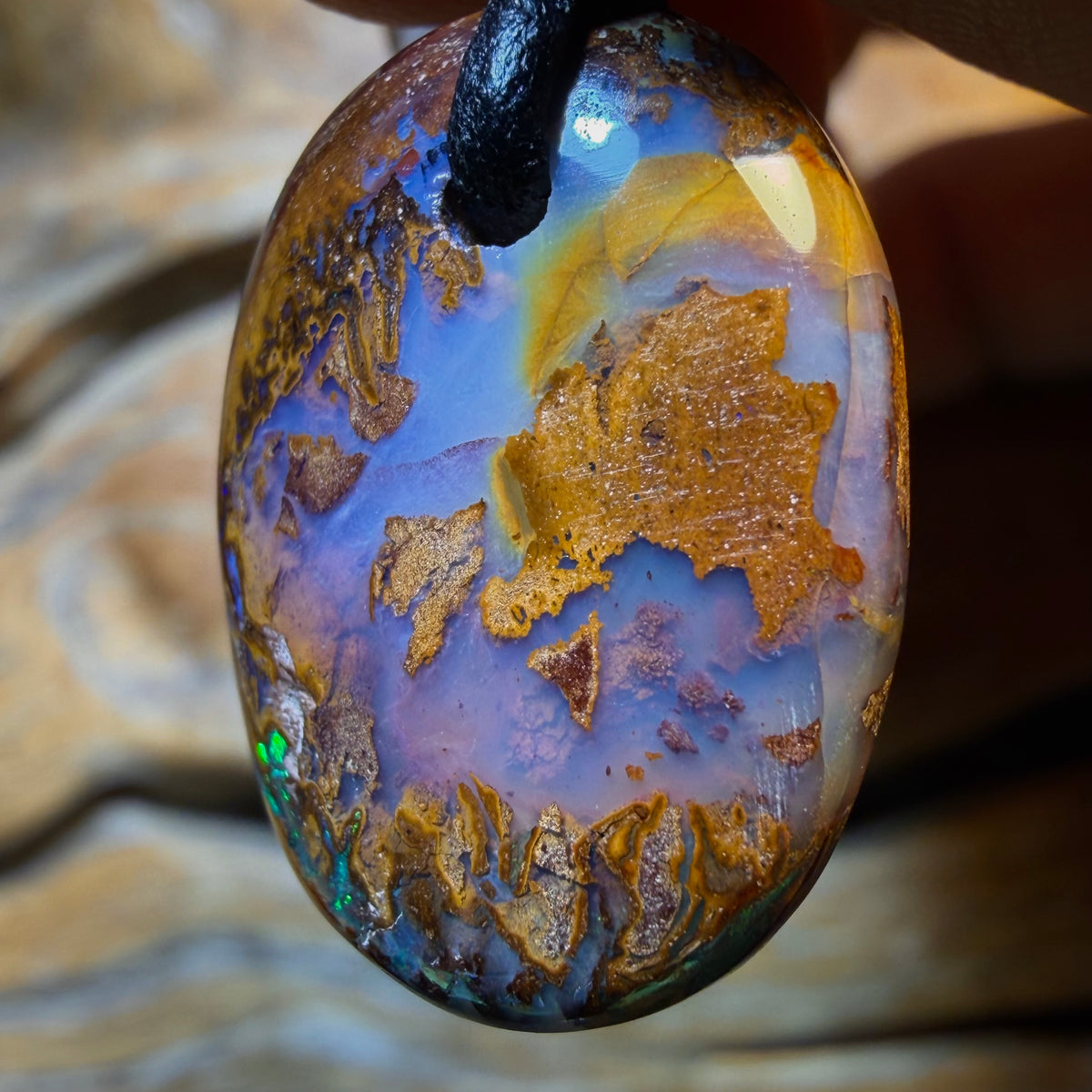 Bargain Card! 24 x 17mm - Drilled Queensland Boulder Opal Necklace