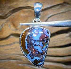 Sterling Silver - Large Solid Australian Tribal Boulder Opal Pendant - Opal Whisperers