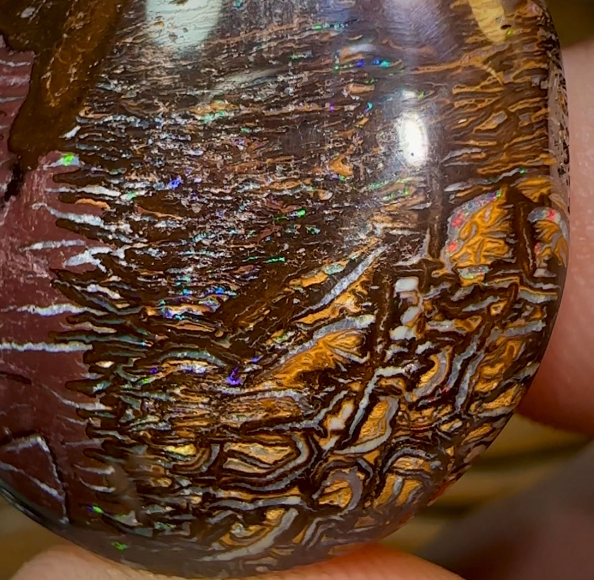 86.9cts - Australian Boulder Opal. Black Tribal Pattern - Opal Whisperers