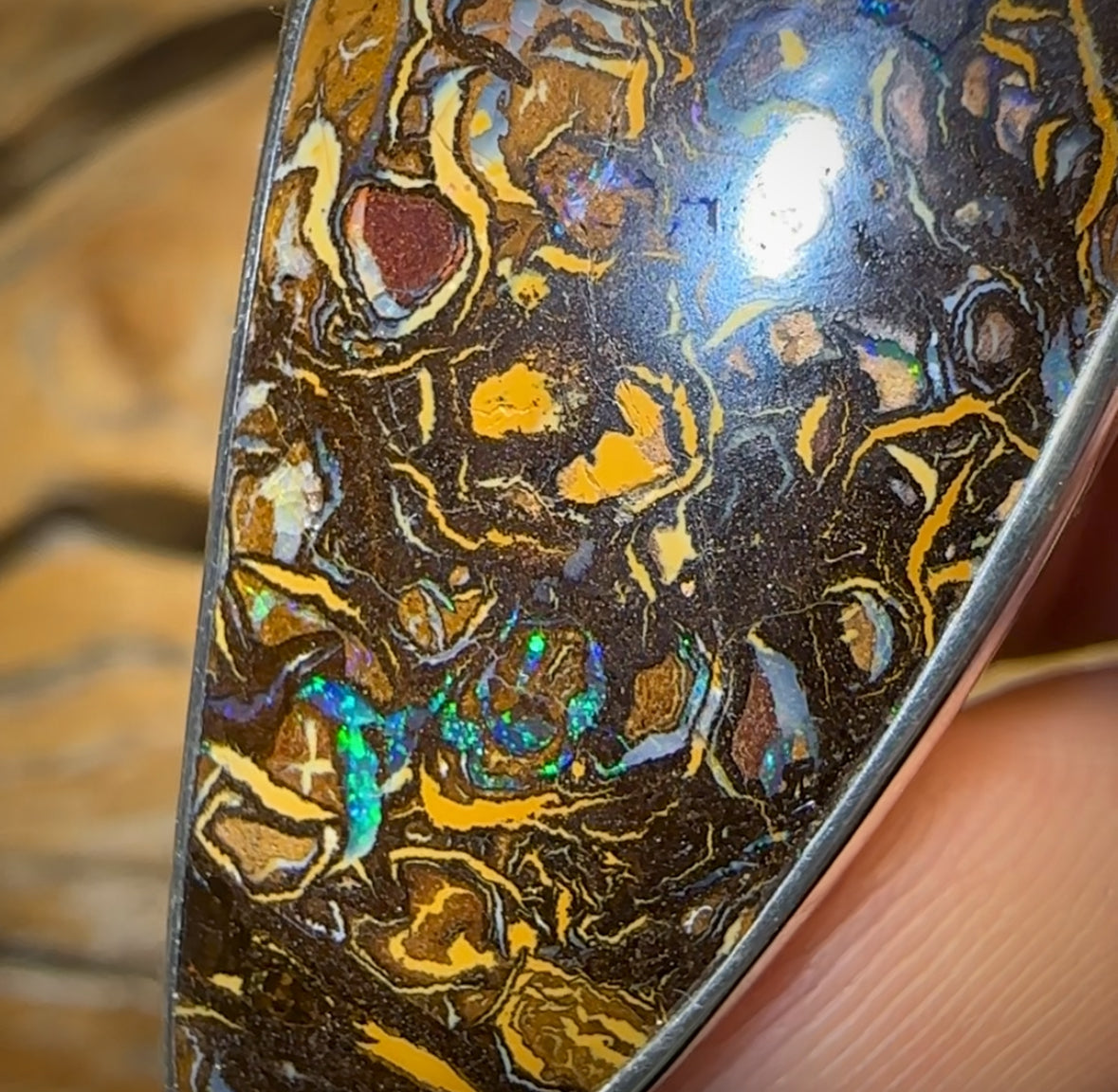 Sterling Silver - Large Tribal Boulder Opal UNISEX Pendant