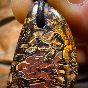 31 x 18mm - Drilled Awesome Tribal Queensland Boulder Opal Necklace Double Sided