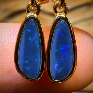 Bargain Card! Sterling Silver Gold Plated  - Australian Boulder Opal Unique 4 Stone Doublet Drop Stud Earrings