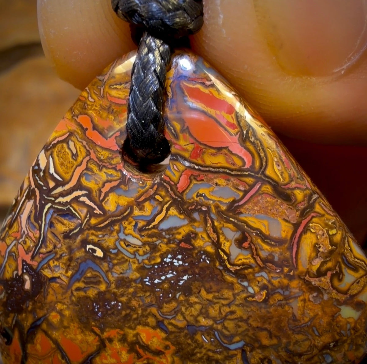 43 x 33mm - Drilled Boulder Opal Pendant w/ Eco Friendly Vegan Cord BARGAIN