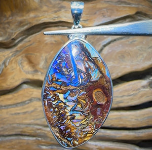 Sterling Silver - Tribal Yowah Solid Australian Boulder Opal Pendant - Opal Whisperers