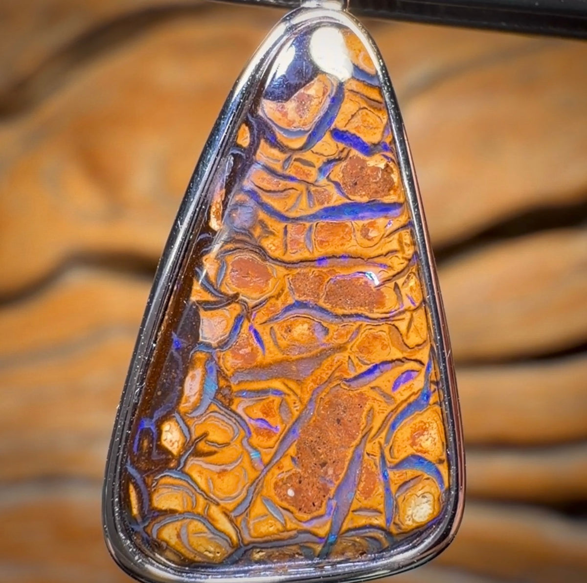 Sterling Silver - Solid Tribal Boulder Opal Pendant UNISEX