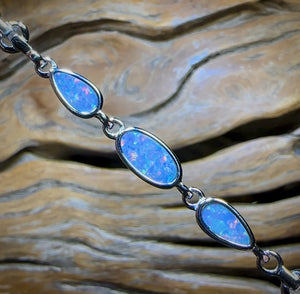 Sterling Silver - Australian Boulder Doublet Opal Bracelet