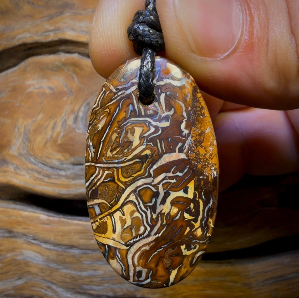 40 x 23mm - Awesome Tribal Drilled Boulder Opal Pendant w/ Eco Friendly Vegan Cord