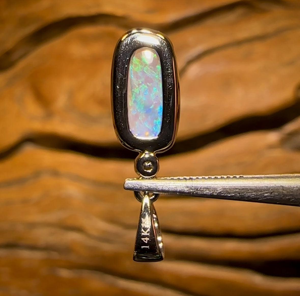 14k White Gold - Solid South Australian Crystal Opal Pendant