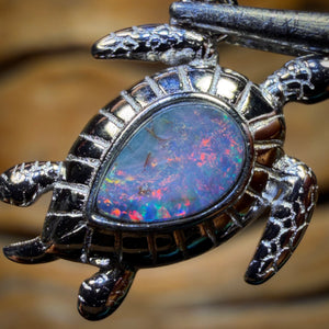 Turtle!  Sterling Silver - Queensland Boulder Opal Doublet Pendant