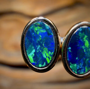 14k Gold - Classic Queensland Boulder Doublet Opal Earrings