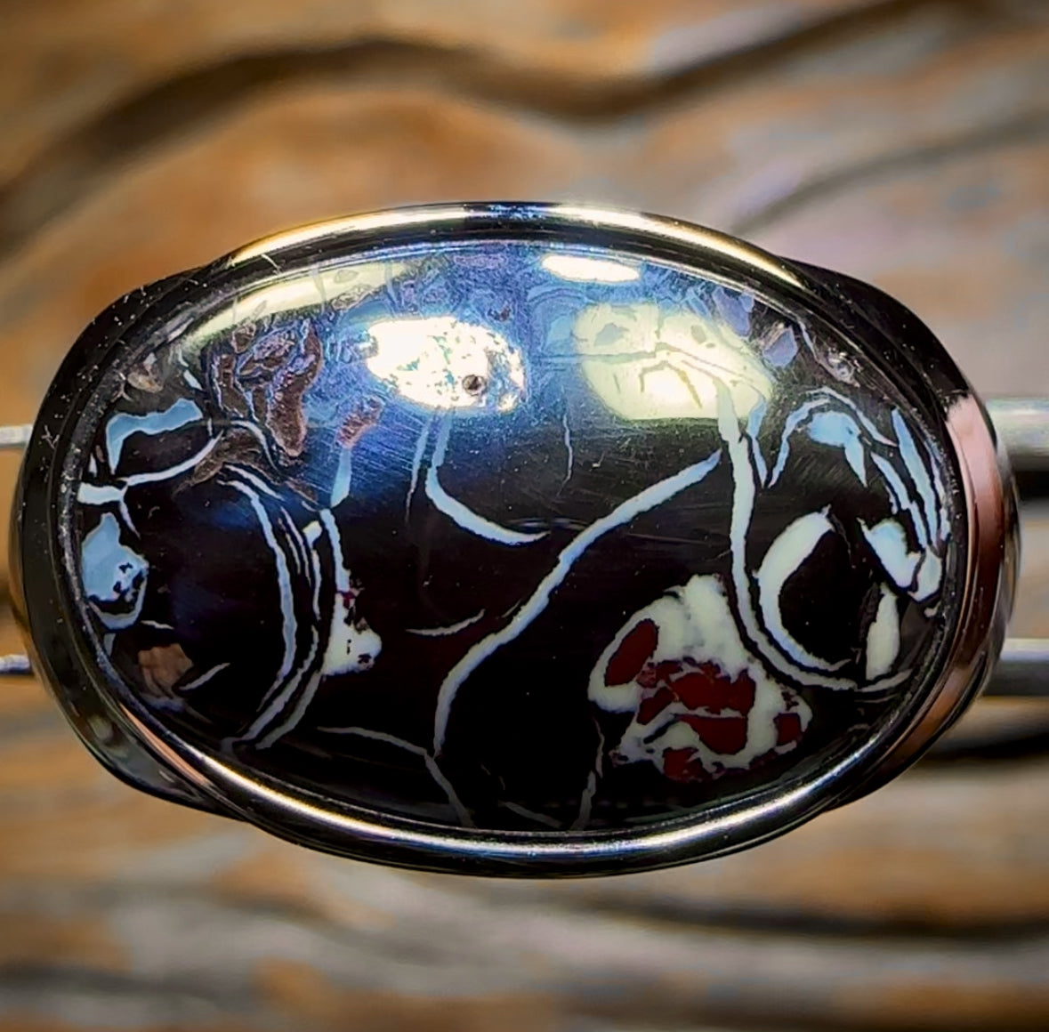 Sideways DADDY Black Solid Tribal Boulder Sterling Silver -Opal Ring. Unisex