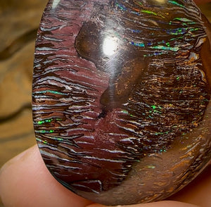 86.9cts - Australian Boulder Opal. Black Tribal Pattern