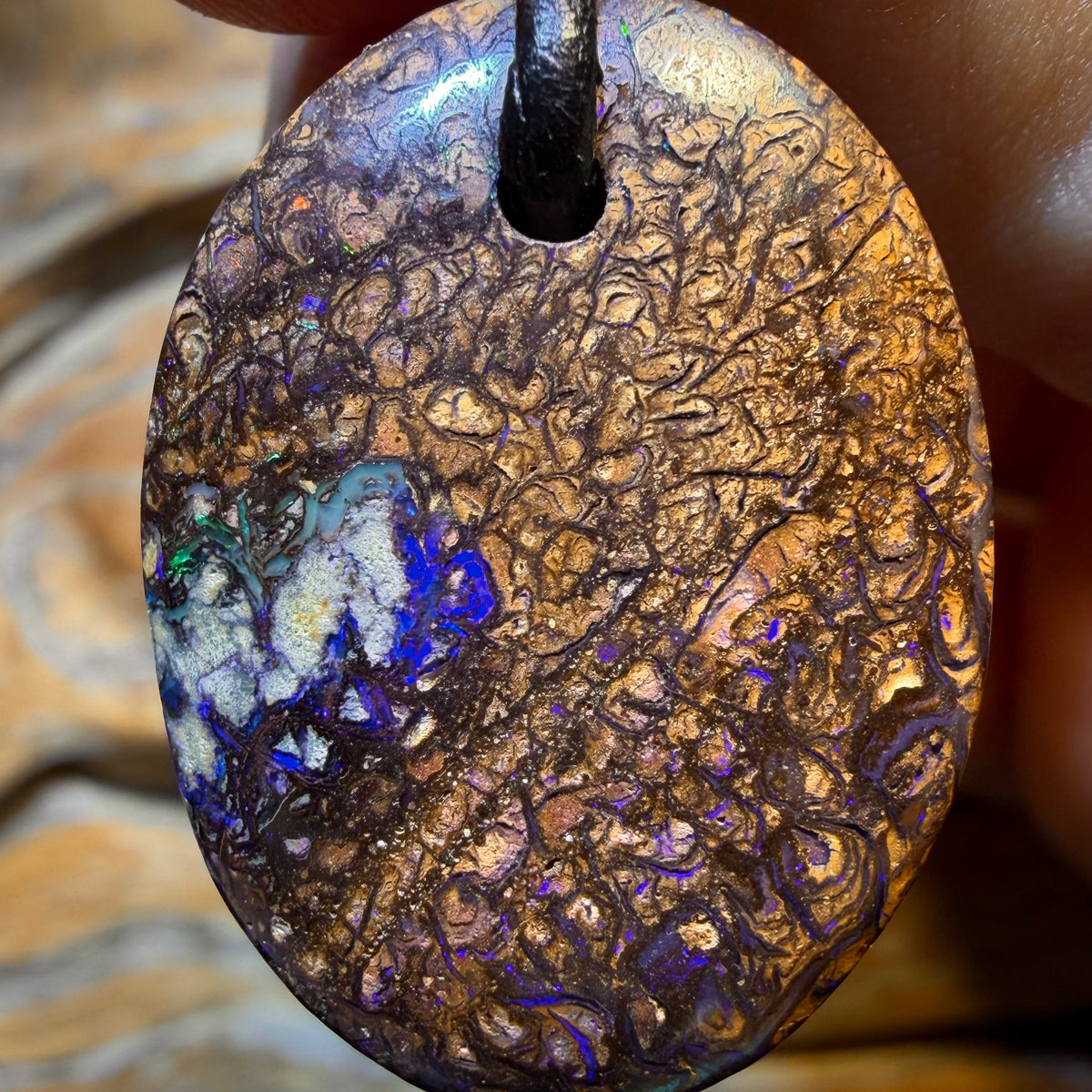 WildCard! 27 x 20mm - Drilled Tribal Queensland Boulder Opal Necklace