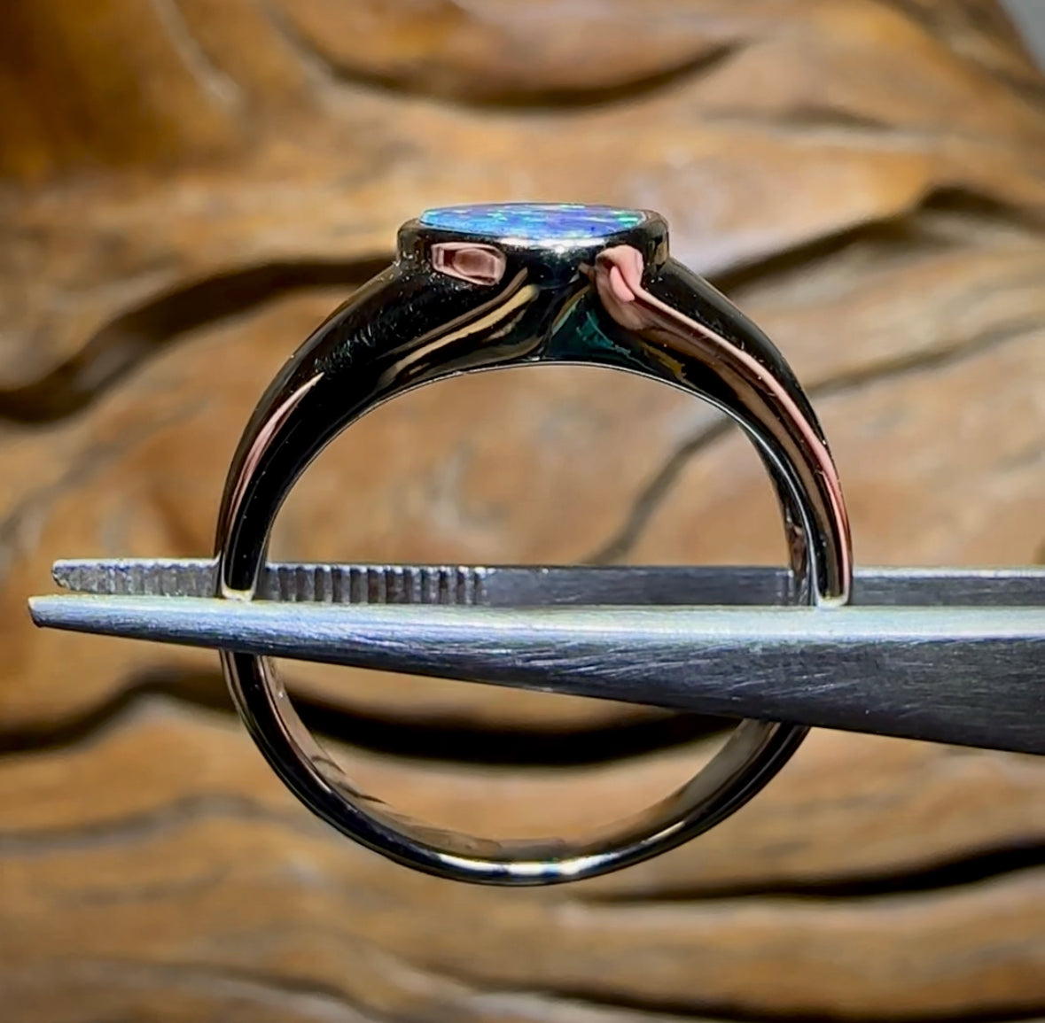 Sterling Silver - Australian Boulder Opal Doublet Ring - Opal Whisperers