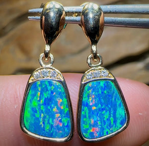 14k Gold and Diamonds - Queensland Boulder Doublet Earrings - Opal Whisperers