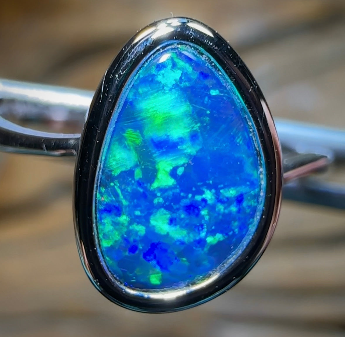 14k White Gold - Top Queensland Boulder Opal doublet Ring - Opal Whisperers