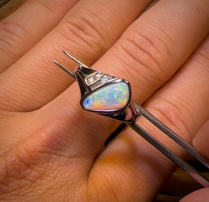 Sterling Silver - UNISEX South Australian Crystal Opal Ring