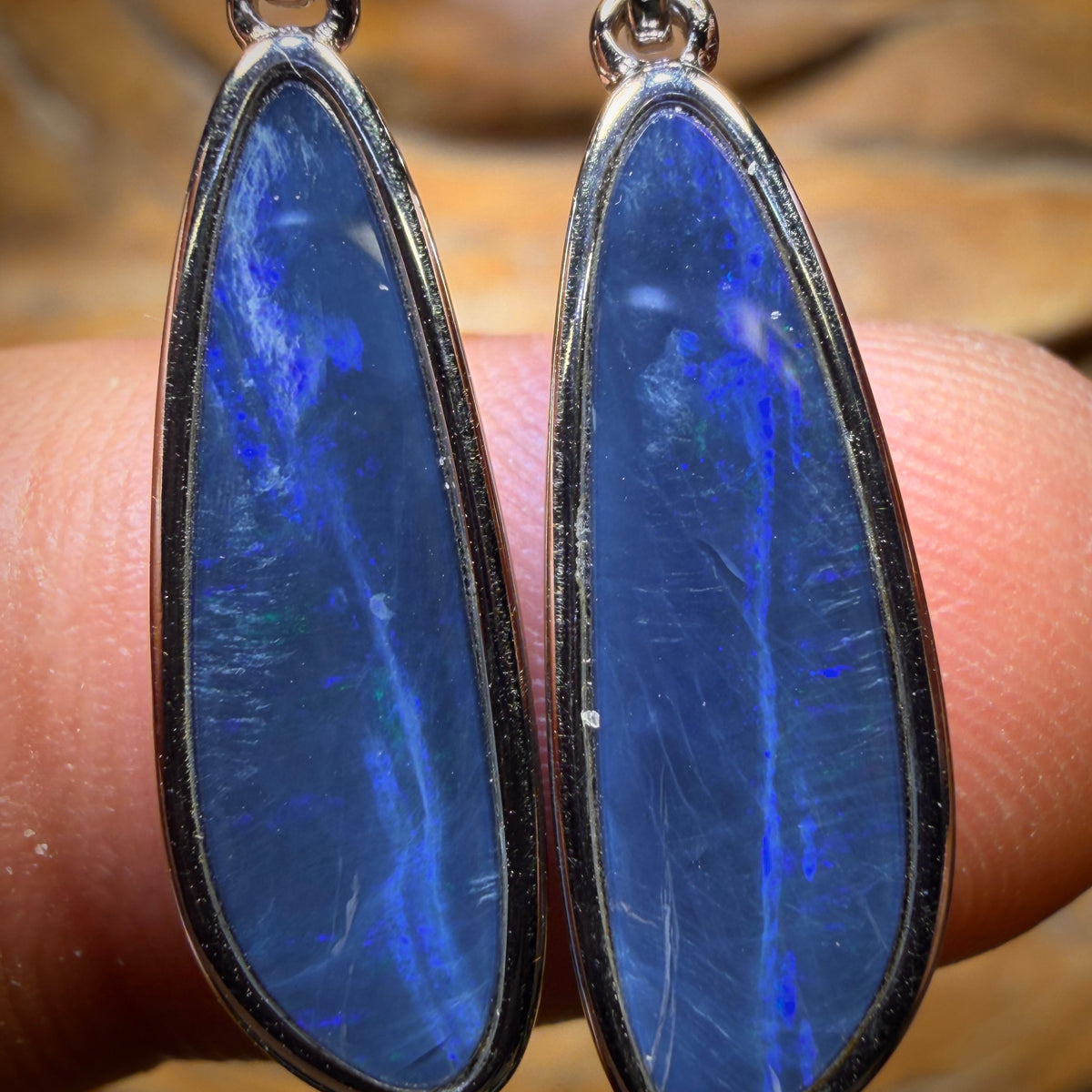 Sterling Silver - Australian Boulder Opal Doublet Drop Stud Earrings