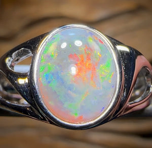 Sterling Silver - Unisex Large South Australian Crystal Opal Ring - Opal Whisperers