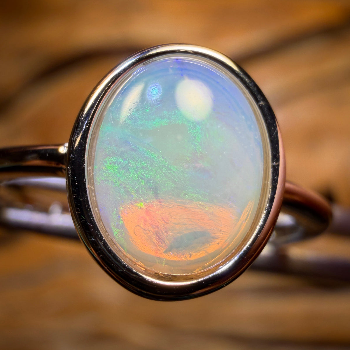 Sterling Silver - Solid South Australian Crystal Opal Ring