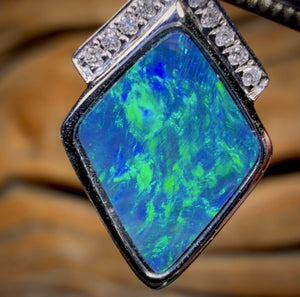 14k White Gold - Queensland Boulder Opal Doublet Pendant Old Gold and Diamond Bargain Price