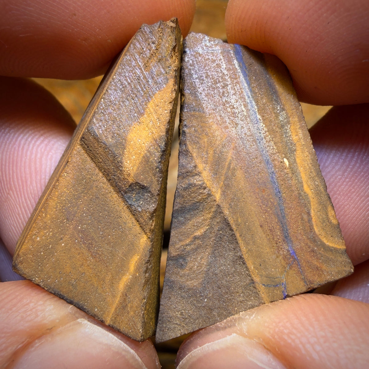 72.8cts - Australian Boulder Seam Opal Rough Pair. Natural Split