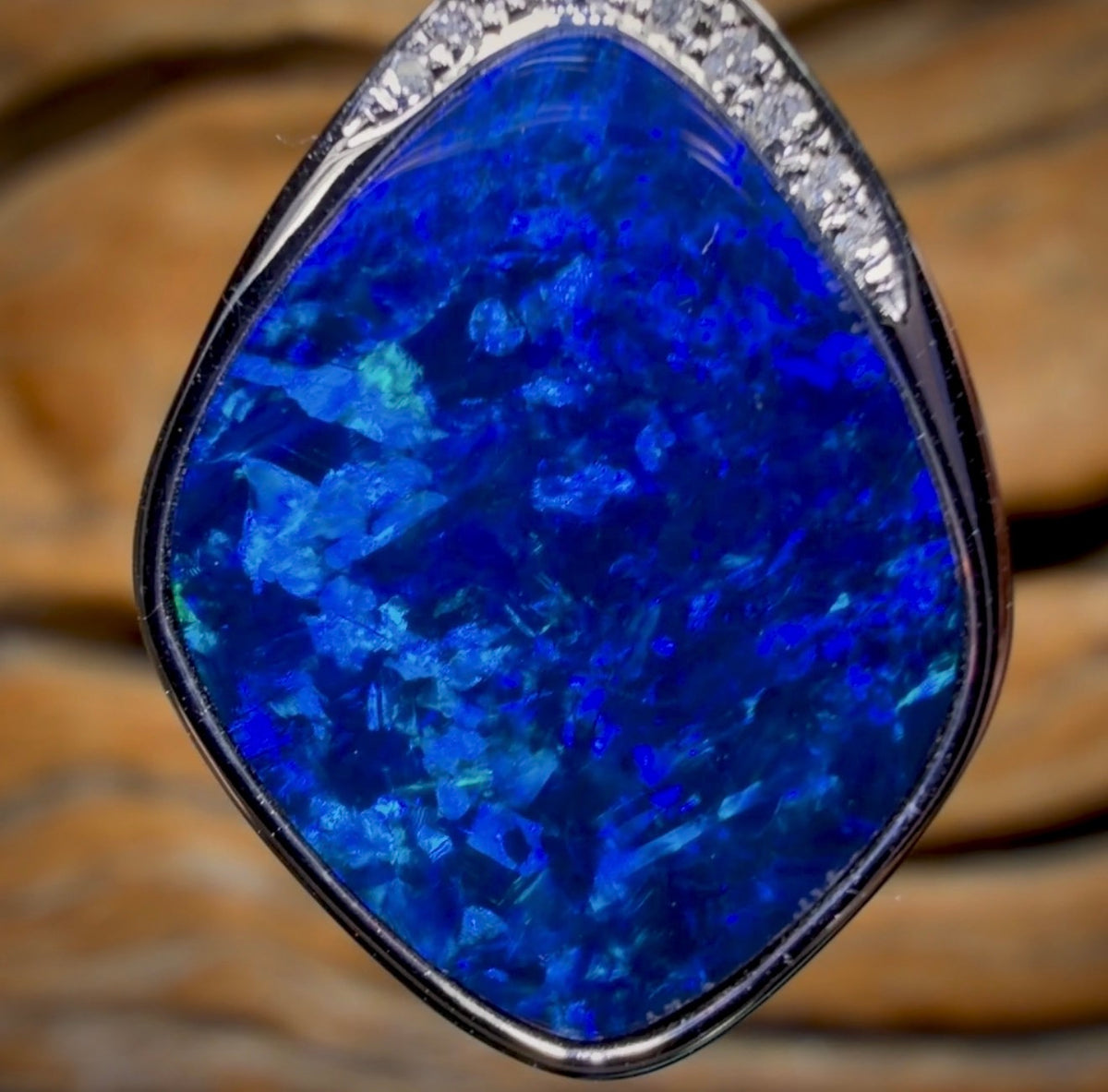 14k White Gold - Large Queensland Boulder Opal Doublet Pendant Top Ming Blue with Diamonds New 2026