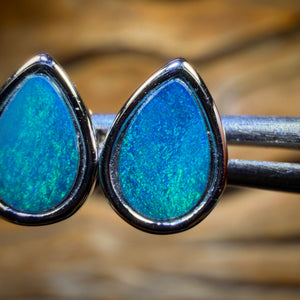 Sterling Silver - Australian Boulder Opal Doublet Stud Earrings
