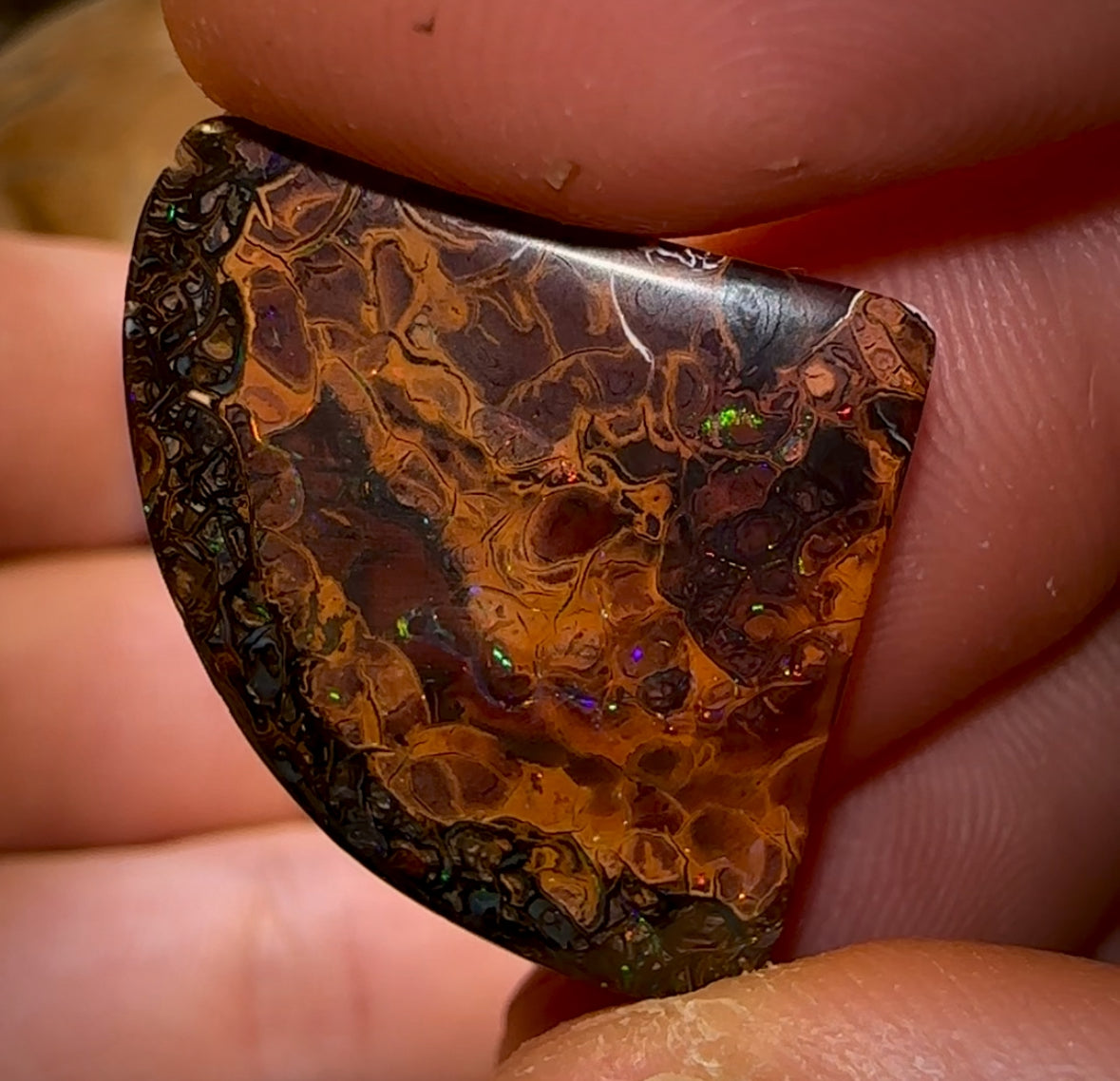 58.1cts - Rare Yowah Nut Opal Parcel. Tribal Pattern Matching Trio In Unique Orange Iron Stone