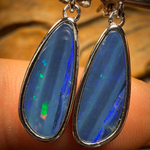 Sterling Silver - Australian Boulder Opal Doublet Drop Stud Earrings