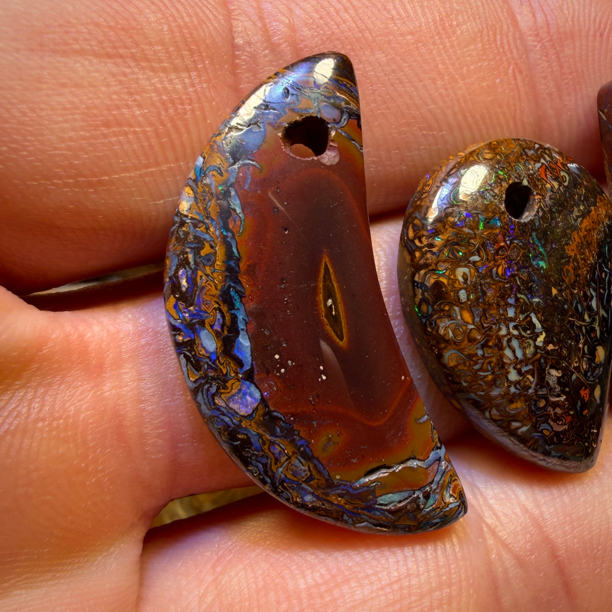 Wild Card! 60.7cts - 3x Drilled Tribal Queensland Boulder Opals. BARGAIN Wholesale Parcel