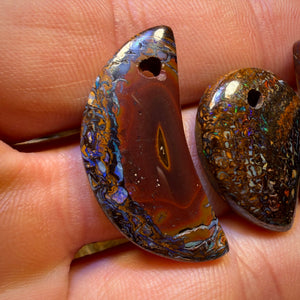 Wild Card! 60.7cts - 3x Drilled Tribal Queensland Boulder Opals. BARGAIN Wholesale Parcel