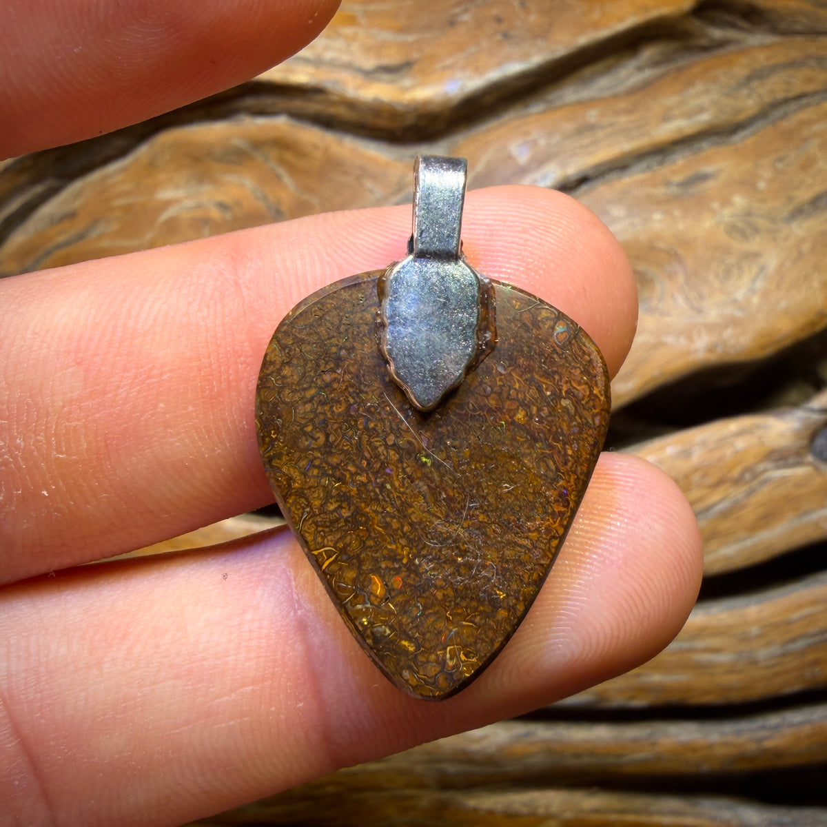 Solid Tribal Queensland Boulder Opal Pendant