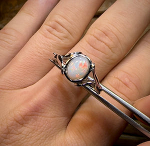 Sterling Silver - South Australian Crystal Opal Ring with Red Multi Fire