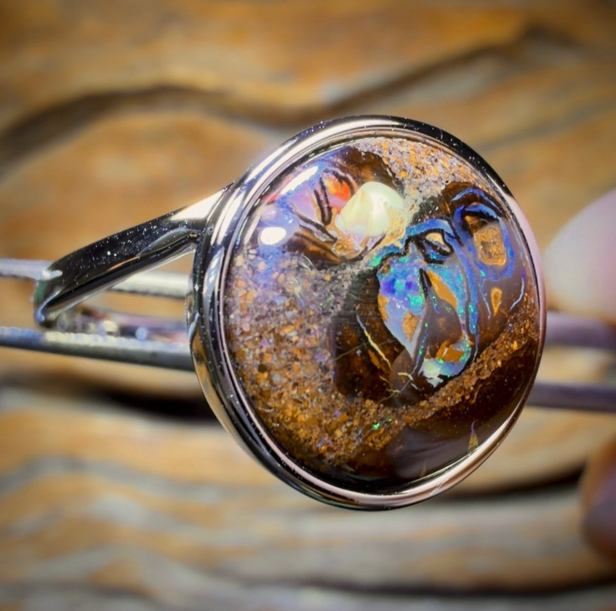 Sterling Silver - Solid Tribal Boulder Opal Ring