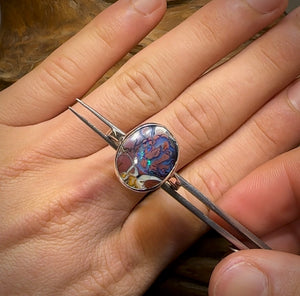 Sterling Silver - Solid Australian Tribal Boulder Opal Ring - Opal Whisperers