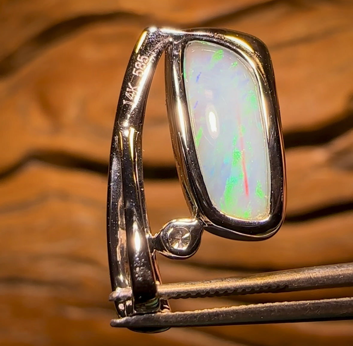 14k White Gold - Solid South Australian Crystal Opal Pendant